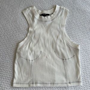 NWOT Forever 21 Cropped Tank with corset style stitching | Cream & Gray | Sz L